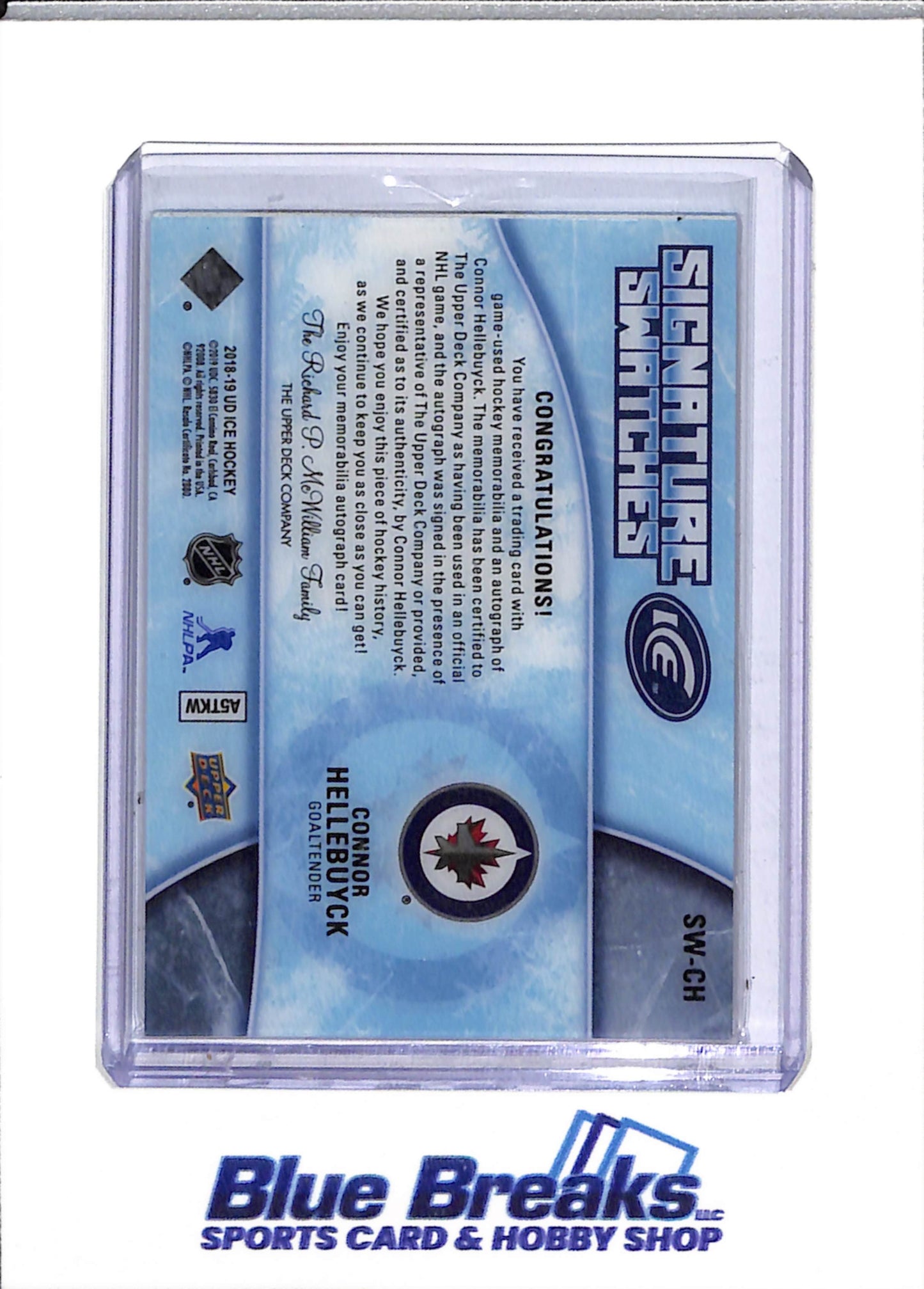 2018-19 Upper Deck - Signature Swatches - Auto - Connor Hellebuyck - 027/150 - #SW-CH - Ice Hockey - Jets - drop
