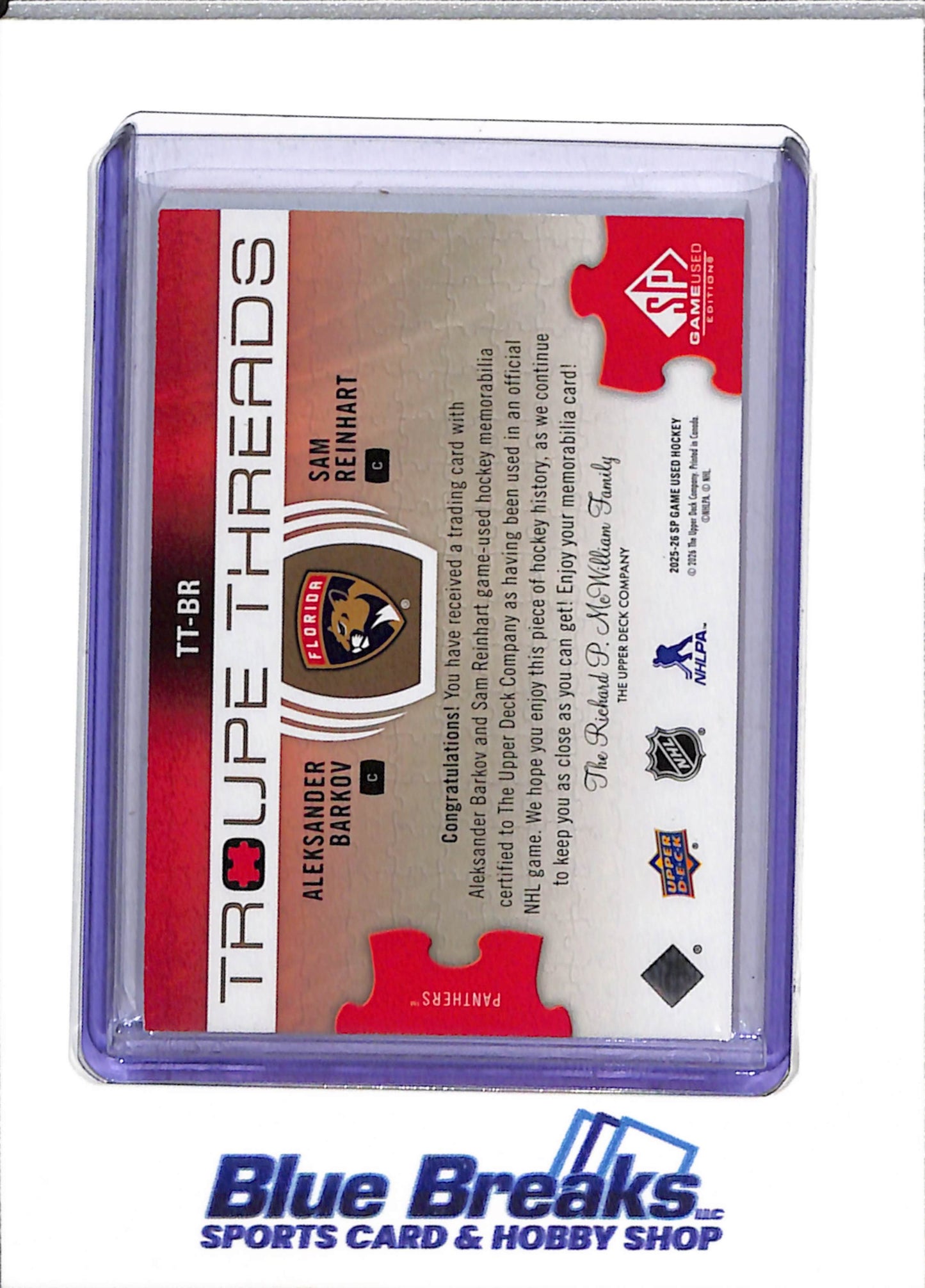 2025-26 Upper Deck - Troupe Threads - Game Used Patch - Aleksander Barkov and Sam Reinhart - 17/25 - #TT-BR - Ice Hockey - Panthers - drop