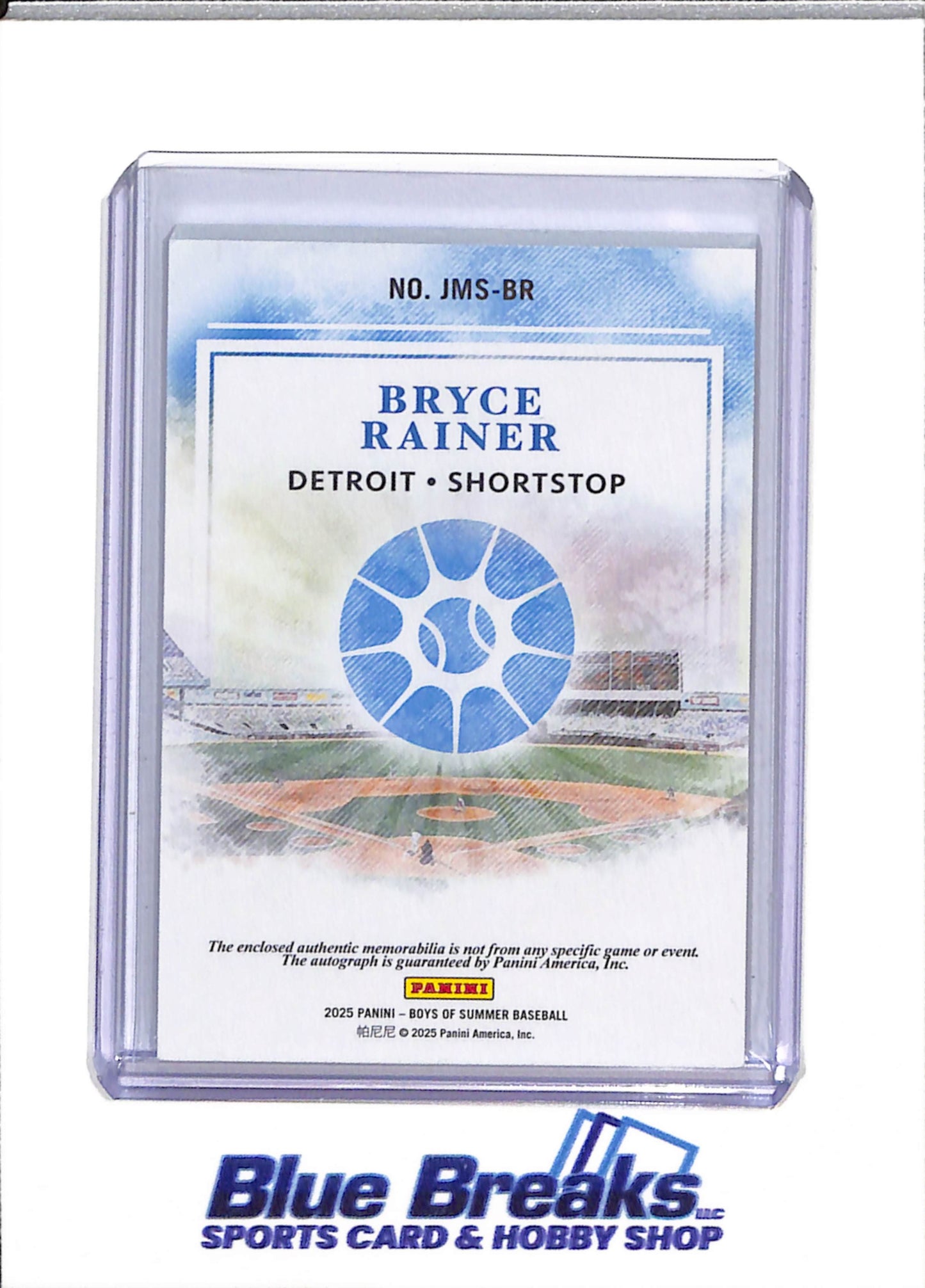 2025 Panini - Boys of Summer - Relic Auto - Bryce Rainer - 15/49 - #JMS-BR - Baseball - Tigers - drop