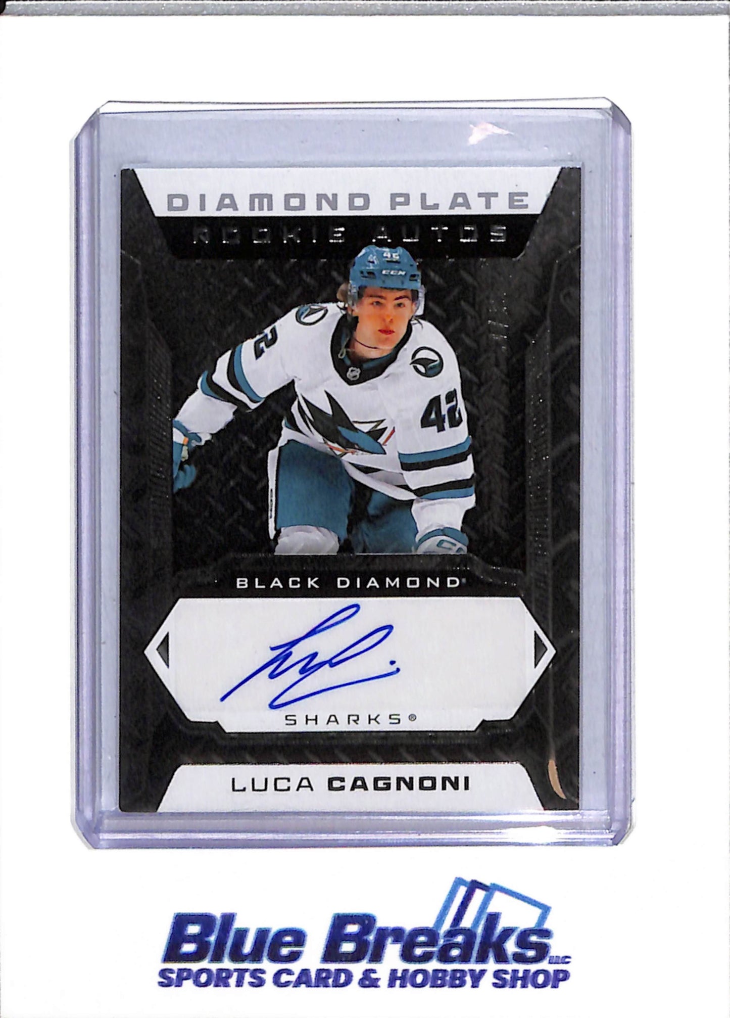 2025-26 Upper Deck - Diamond Plate - Rookie Autos - Black Diamond - Luca Cagnoni - 57/99 - #DPR-LC - Ice Hockey - Sharks - drop