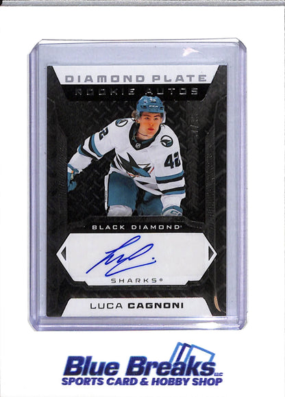 2025-26 Upper Deck - Diamond Plate - Rookie Autos - Black Diamond - Luca Cagnoni - 57/99 - #DPR-LC - Ice Hockey - Sharks - drop