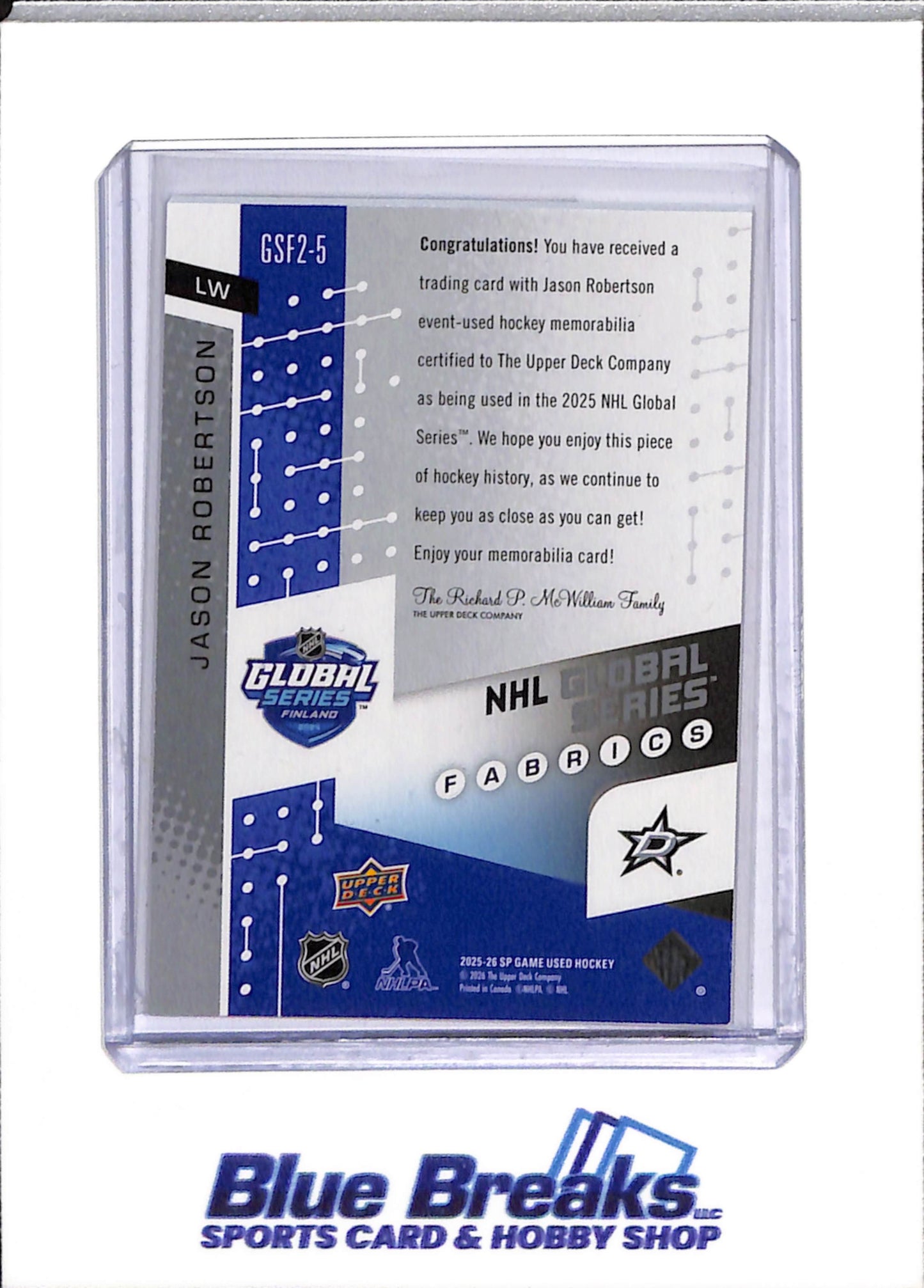 2025-26 Upper Deck - Global Series Fabrics - Finland - Relic - Jason Robertson - #GSF2-5 - Ice Hockey - Stars - drop