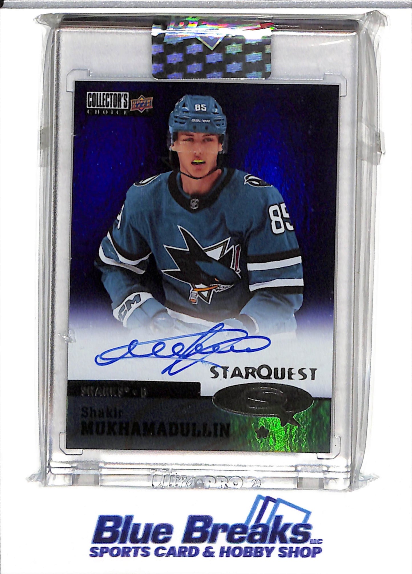 2024-25 Upper Deck - Collector's Choice - StarQuest - Auto - Aqua Foil - Shakir Mukhamadullin - #CSA-MU - Ice Hockey - Sharks - drop