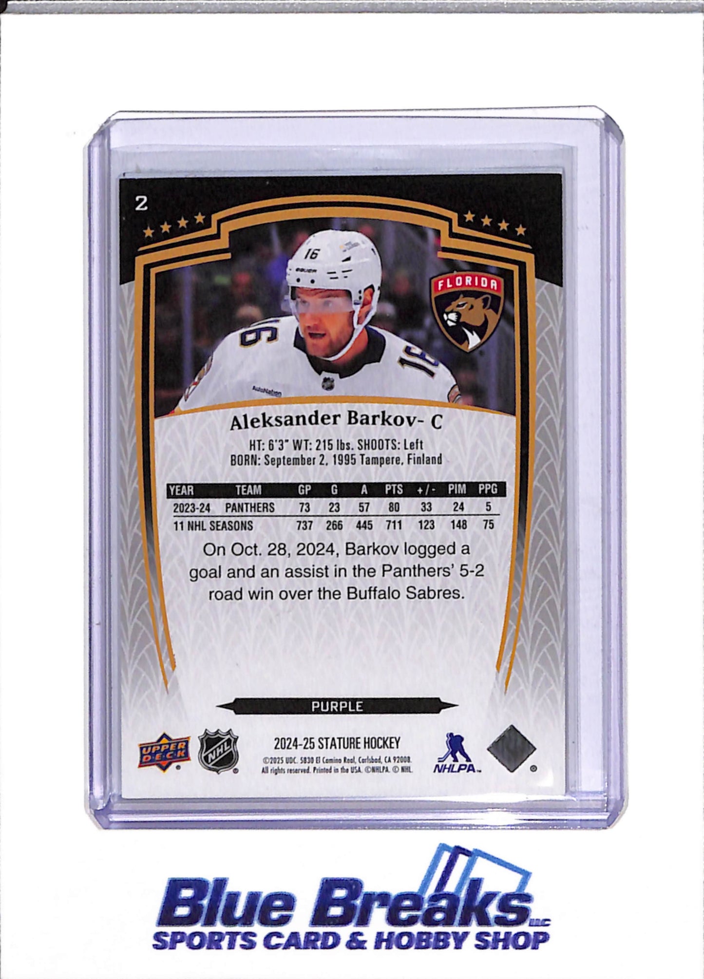 2024-25 Upper Deck - Stature - Purple/Black - Aleksander Barkov - 24/25 - #2 - Ice Hockey - Panthers - drop