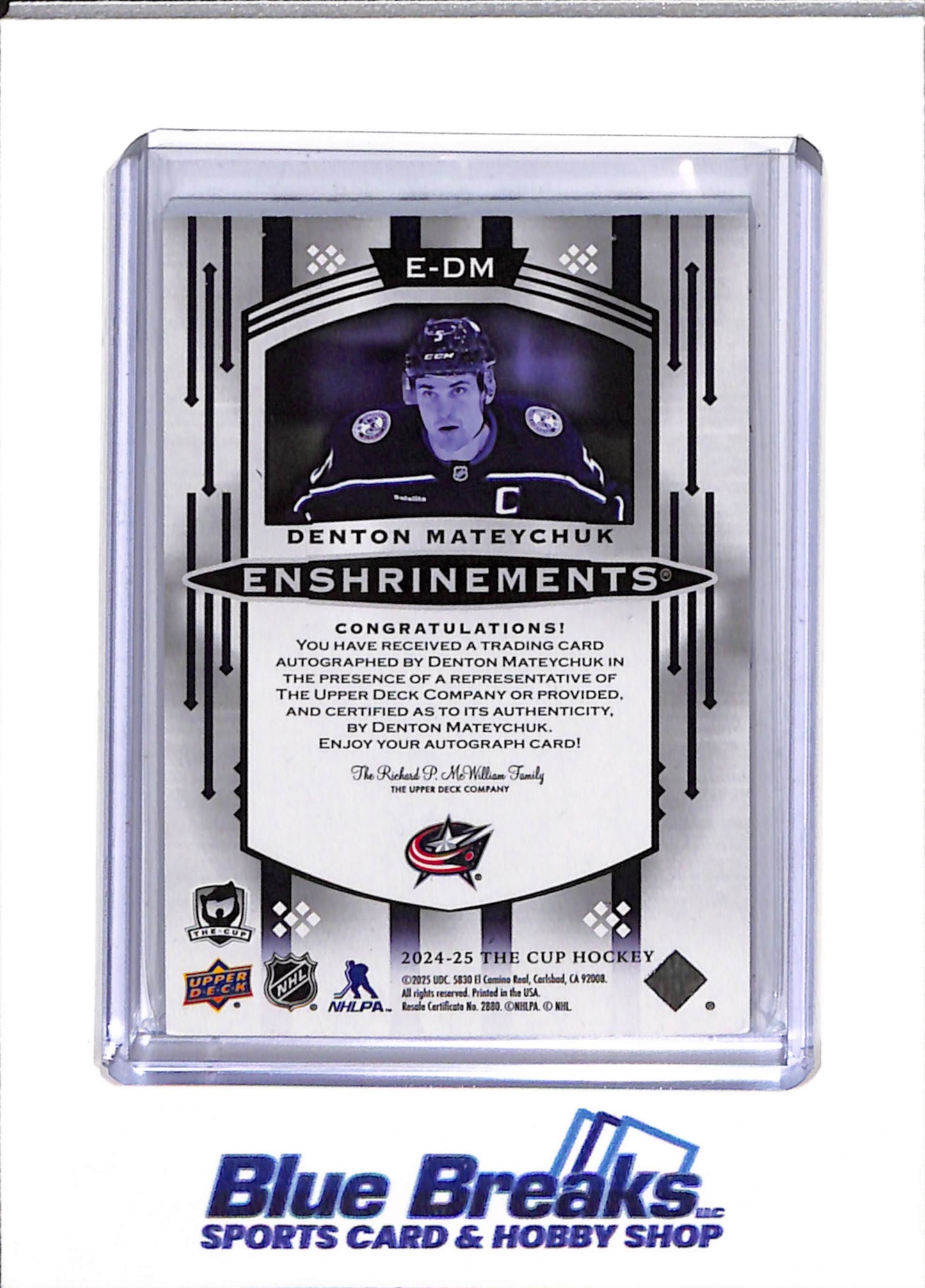 2024-25 Upper Deck - Enshrinements - Silver - Auto - Denton Mateychuk - 11/99 - #E-DM - Ice Hockey - Blue Jackets - drop
