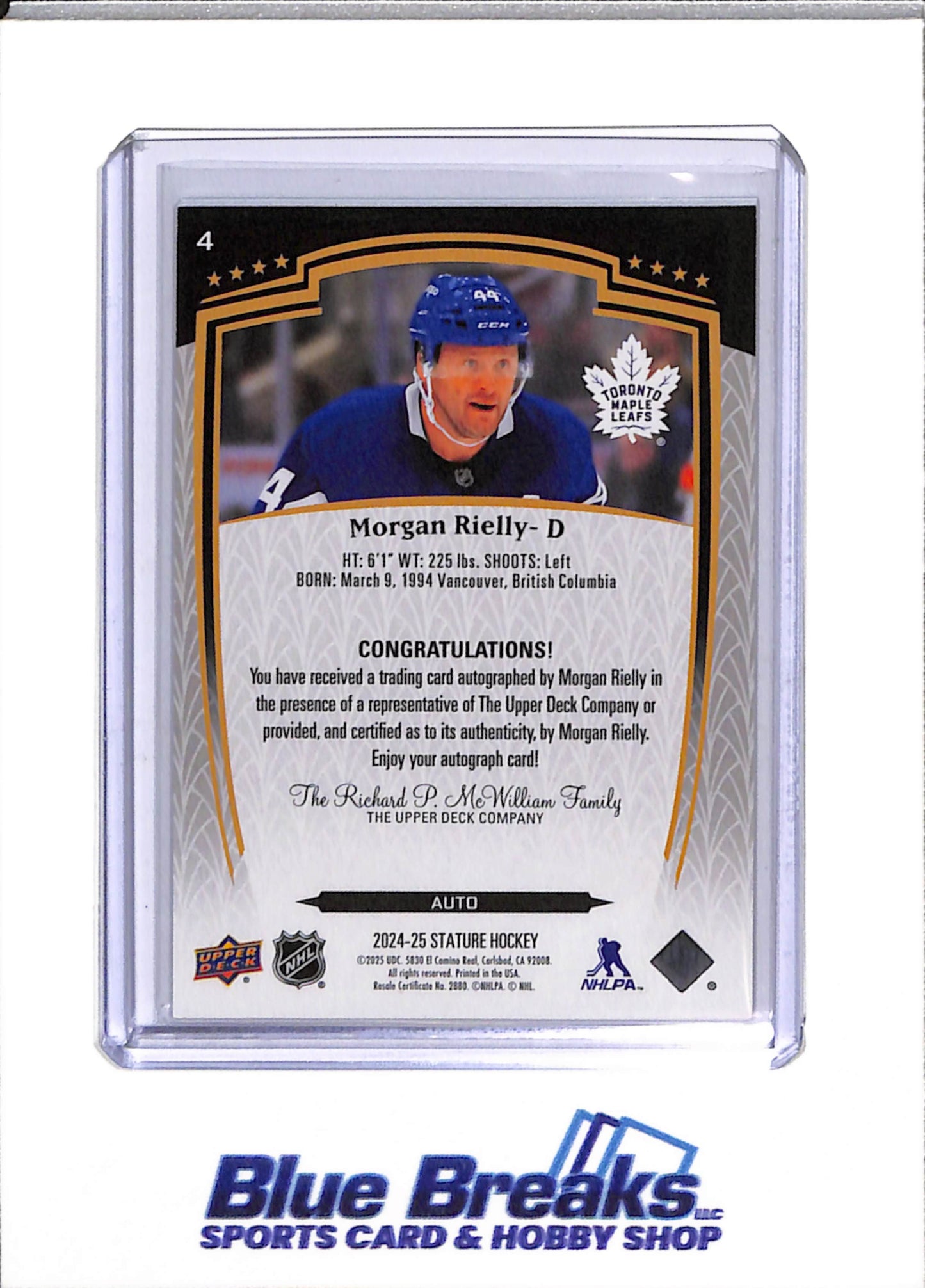 2024-25 Upper Deck - Stature - Silver Foil Auto - Morgan Rielly - #4 - Ice Hockey - Maple Leafs - drop