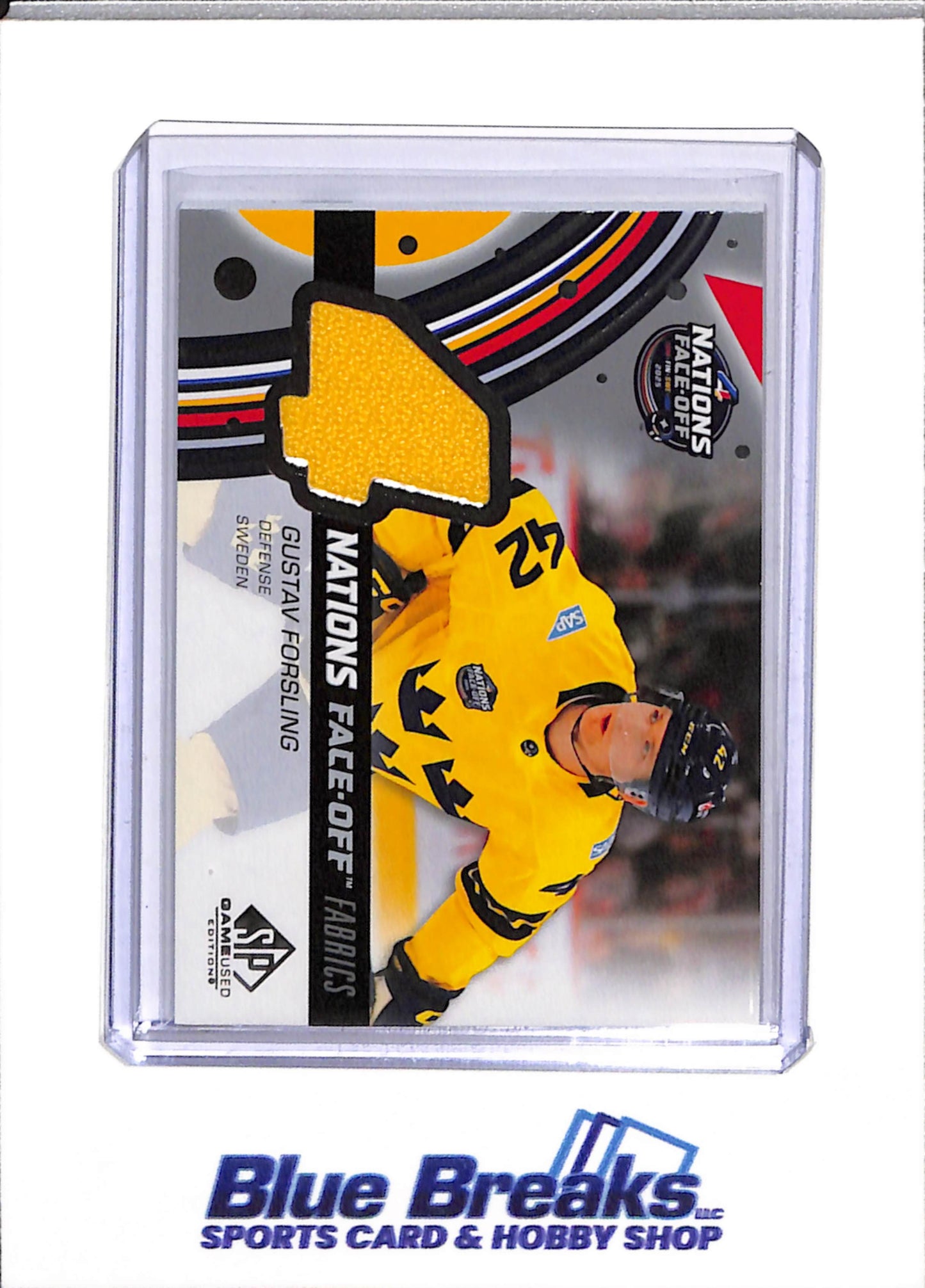 2025-26 Upper Deck - Nations Face Off Fabrics - Game Used Editions - Gustav Forsling - #4N-GF - Ice Hockey - Sweden - drop
