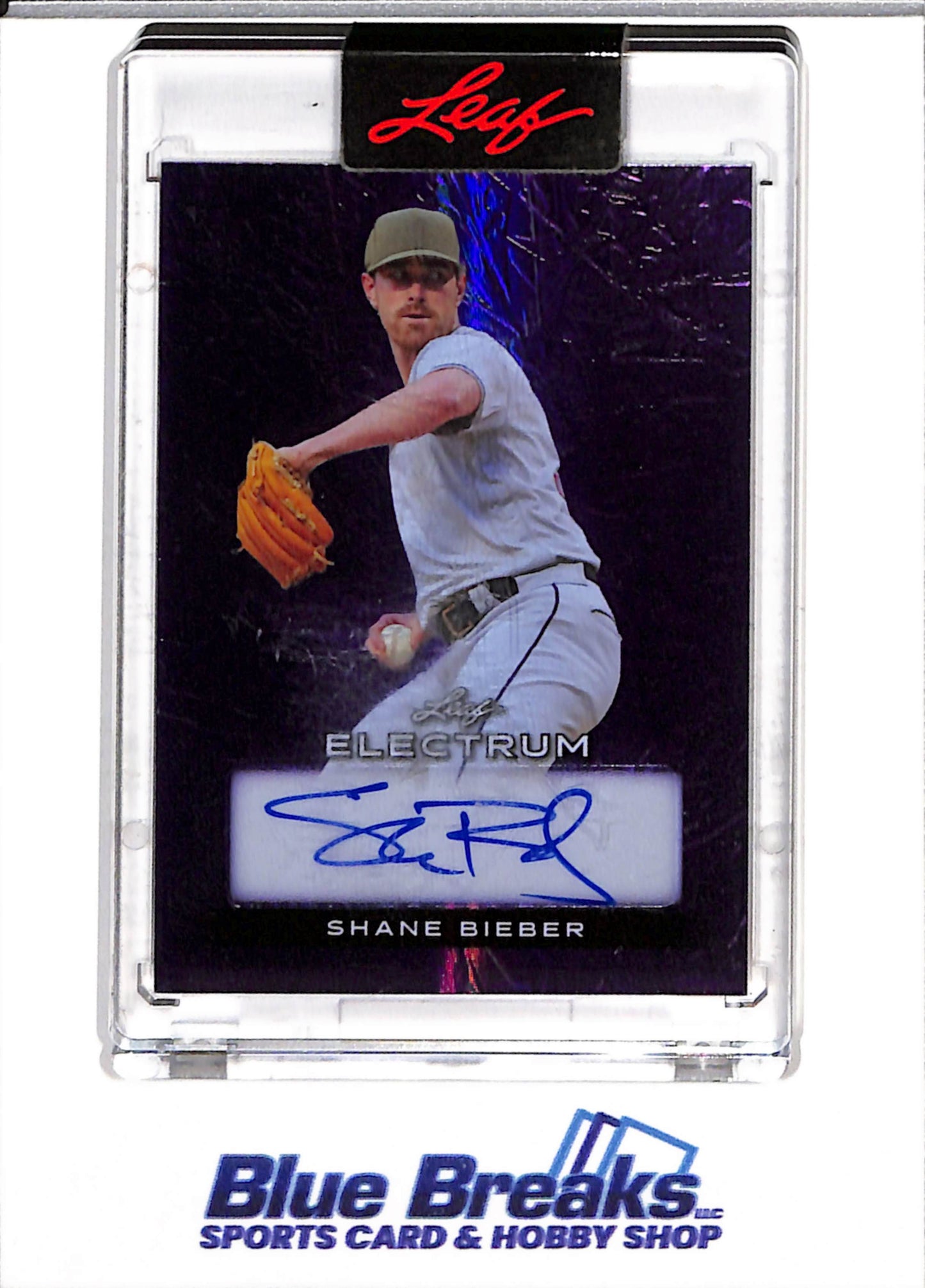 2024 Leaf - Electrum - Purple Foil Auto - Shane Bieber - 4/7 - #BA-SB1 - Baseball - Blue Jays - drop