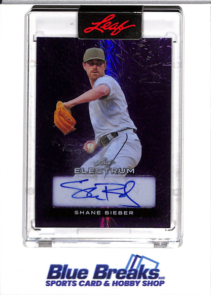 2024 Leaf - Electrum - Purple Foil Auto - Shane Bieber - 4/7 - #BA-SB1 - Baseball - Blue Jays - drop