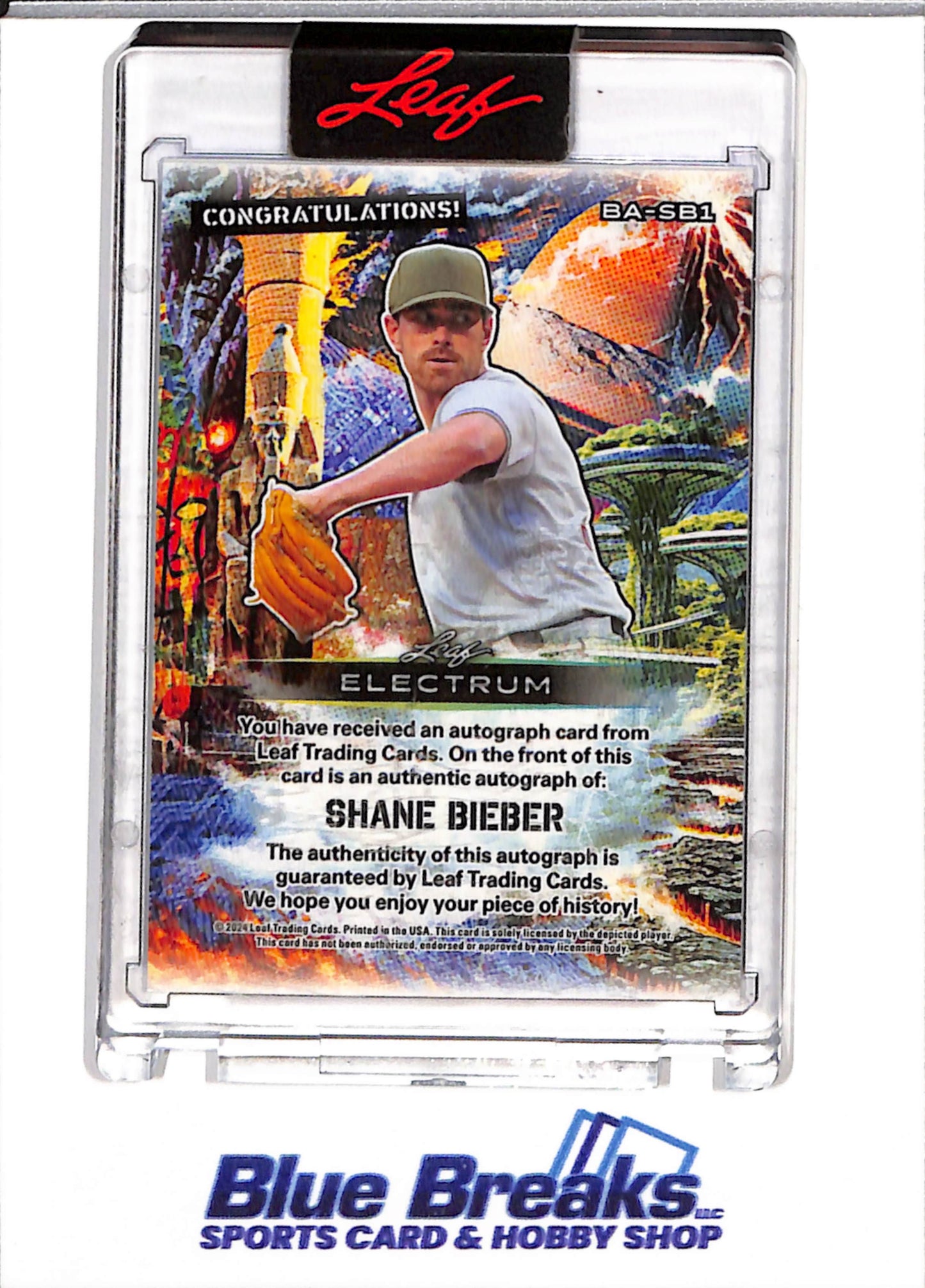 2024 Leaf - Electrum - Purple Foil Auto - Shane Bieber - 4/7 - #BA-SB1 - Baseball - Blue Jays - drop