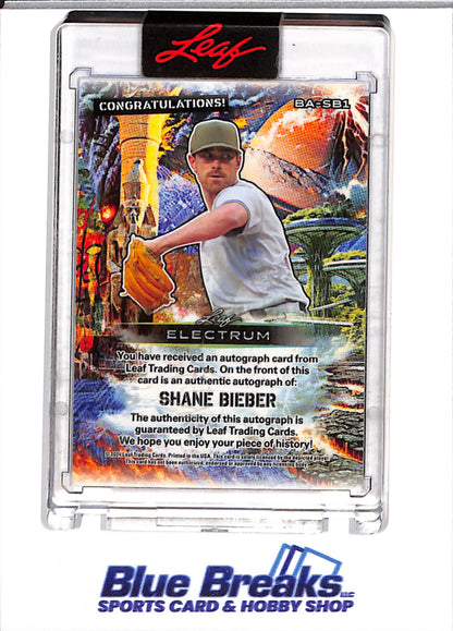 2024 Leaf - Electrum - Purple Foil Auto - Shane Bieber - 4/7 - #BA-SB1 - Baseball - Blue Jays - drop