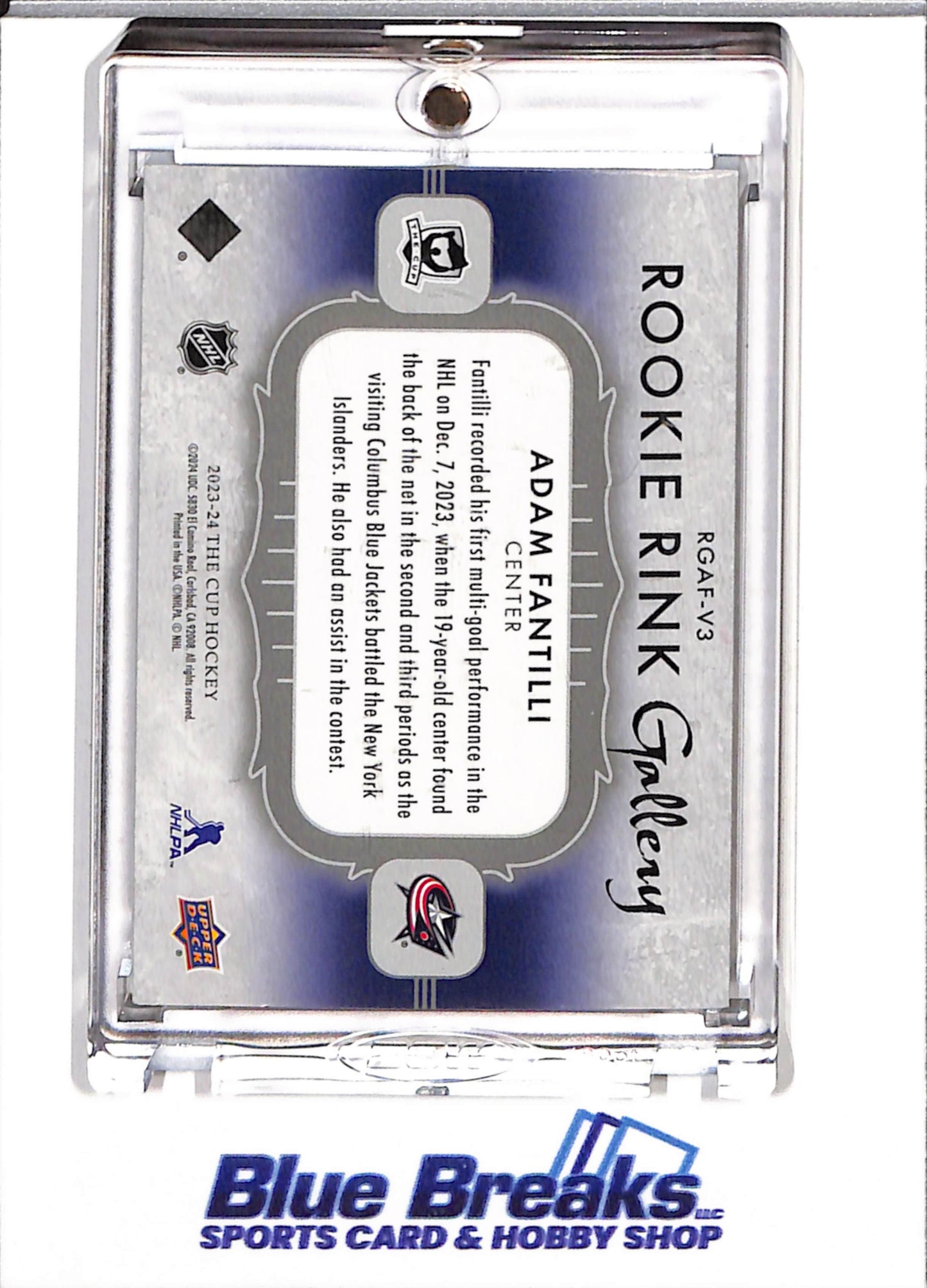 2023-24 Upper Deck - Rookie Rink Gallery - The Cup - Adam Fantilli - 51/99 - #RGAF-V3 - Ice Hockey - Blue Jackets - drop