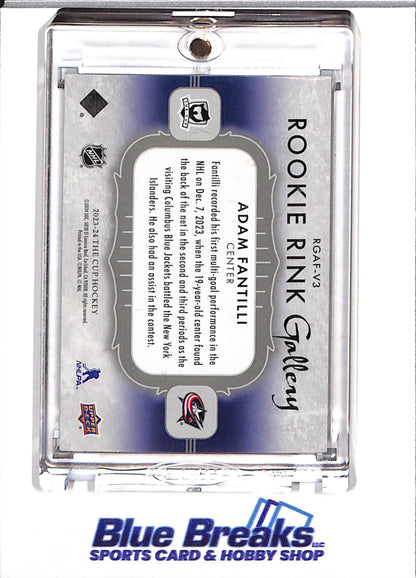 2023-24 Upper Deck - Rookie Rink Gallery - The Cup - Adam Fantilli - 51/99 - #RGAF-V3 - Ice Hockey - Blue Jackets - drop