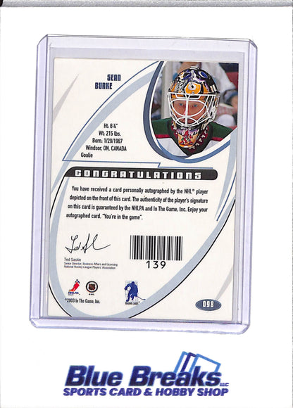 2003 In The Game - Signature - Auto - Sean Burke - #D98 - Ice Hockey - Coyotes - drop