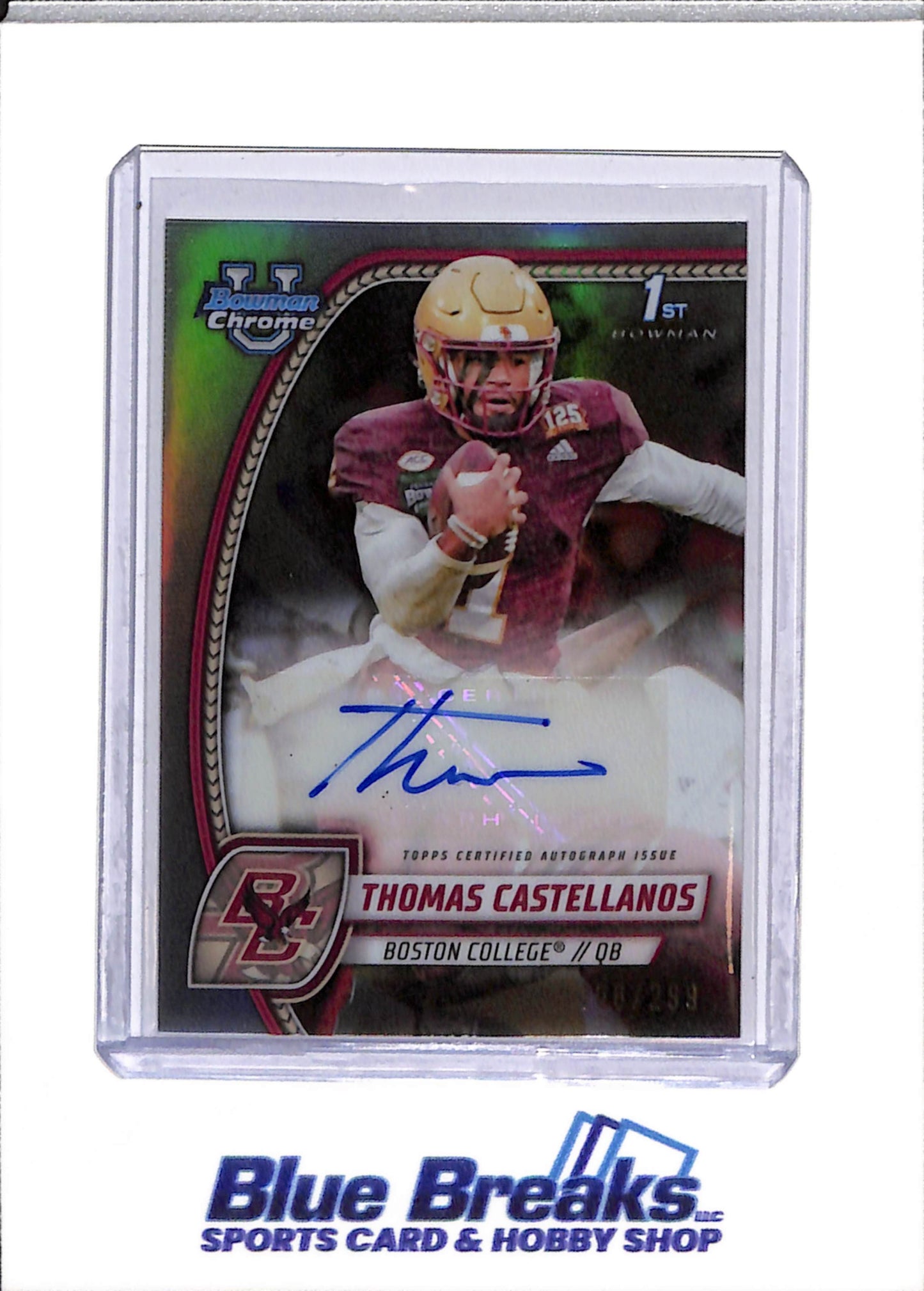 2024 Topps - Bowman University Chrome - 1st - Autograph Refractor - Thomas Castellanos - 108/299 - #PA-TCA - Football - Boston College - drop