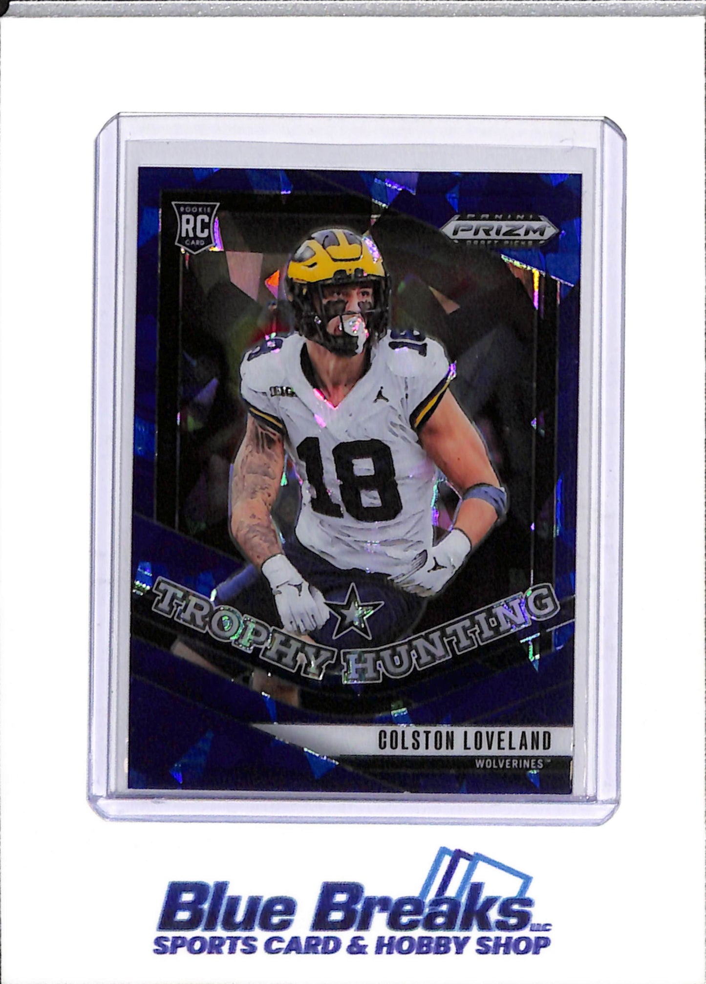 2025 Panini - Prizm Draft Picks - Trophy Hunting - Rookie Card - Blue Cracked Ice - Colston Loveland - 025/149 - #7 - Football - UofM Wolverines - drop