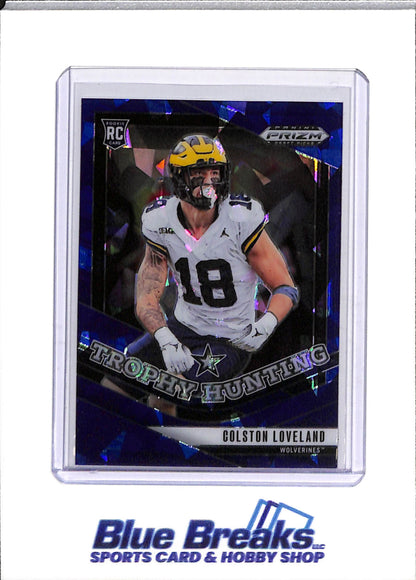 2025 Panini - Prizm Draft Picks - Trophy Hunting - Rookie Card - Blue Cracked Ice - Colston Loveland - 025/149 - #7 - Football - UofM Wolverines - drop