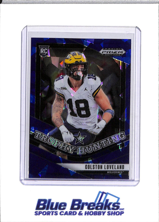 2025 Panini - Prizm Draft Picks - Trophy Hunting - Rookie Card - Blue Cracked Ice - Colston Loveland - 025/149 - #7 - Football - UofM Wolverines
