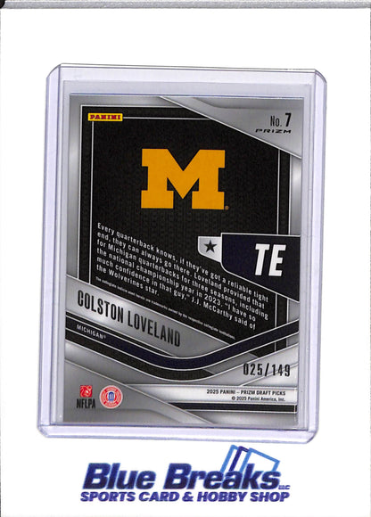 2025 Panini - Prizm Draft Picks - Trophy Hunting - Rookie Card - Blue Cracked Ice - Colston Loveland - 025/149 - #7 - Football - UofM Wolverines - drop