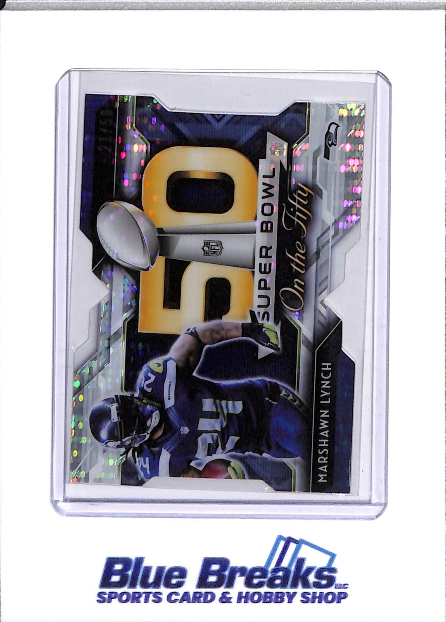 2015 Topps - Super Bowl - On the Fifty Silver Pulsar Die Cut - Marshawn Lynch - 21/50 - #SBC-ML - Football - Falcons - drop