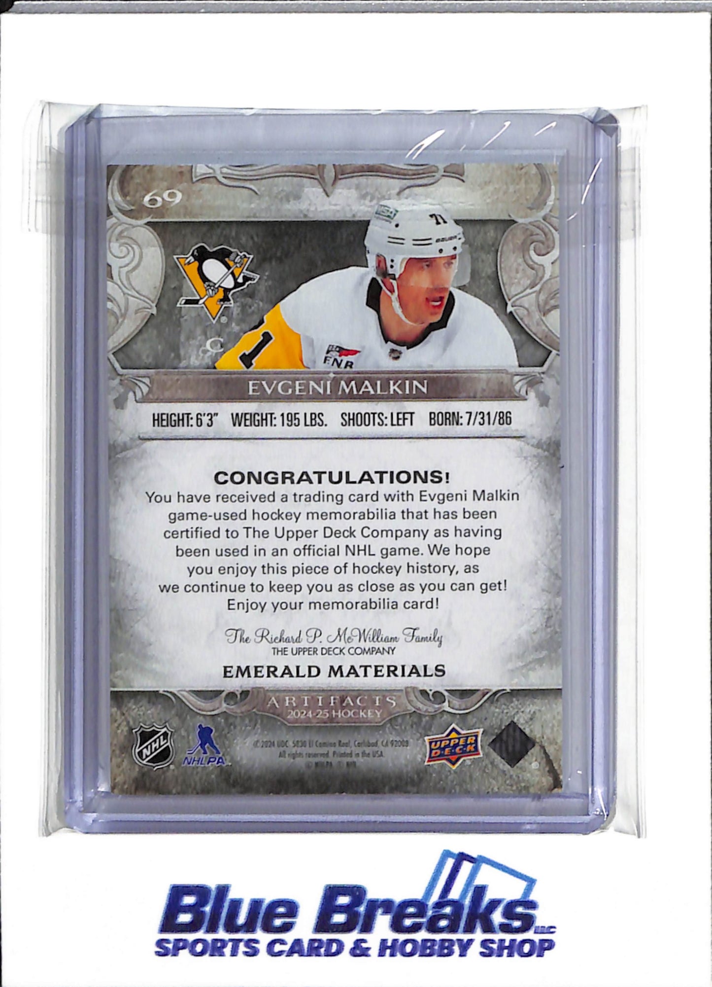2024-25 Upper Deck - Artifacts - Green - Evgeni Malkin - 11/65 - #69 - Ice Hockey - Penguins - drop