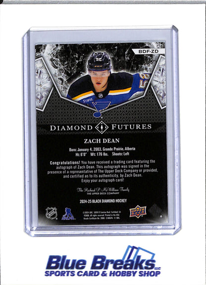 2024-25 Upper Deck - Black Diamond - Diamond Futures - Auto - Gold/Black Foil - Zach Dean - 50/65 - #BDF-ZD - Ice Hockey - Thunderbirds - drop