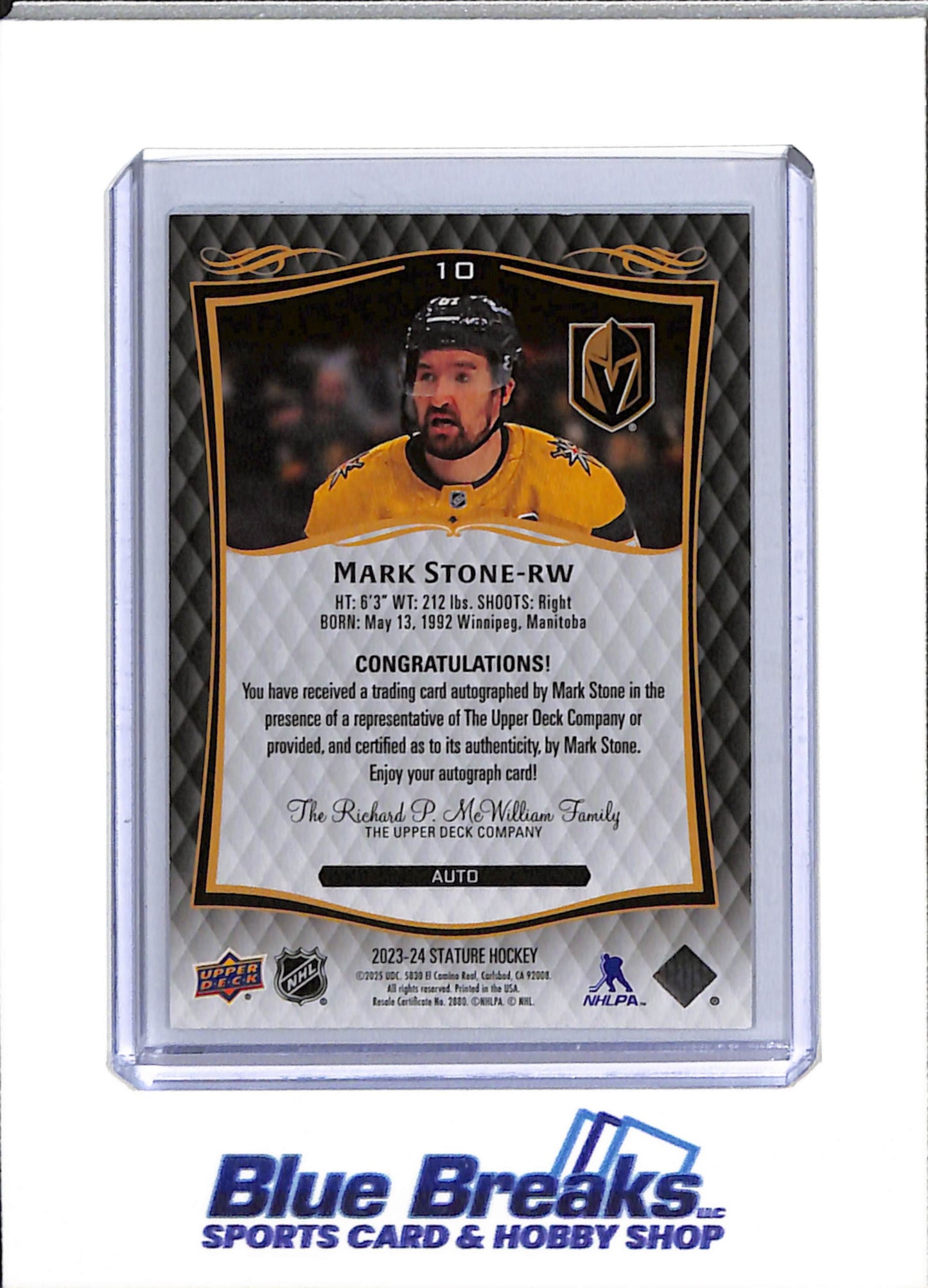 2023-24 Upper Deck - Stature Hockey - Auto - Mark Stone - #10 - Ice Hockey - Knights - drop