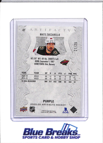 2025-26 Upper Deck - Artifacts - Purple - Mats Zuccarello - 21/25 - #41 - Ice Hockey - Wilds - drop