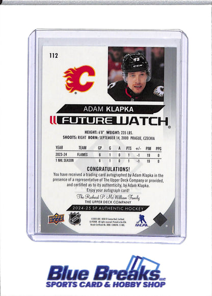 2024-25 Upper Deck - Future Watch - Auto - Adam Klapka - 847/999 - #112 - Ice Hockey - Flames - drop