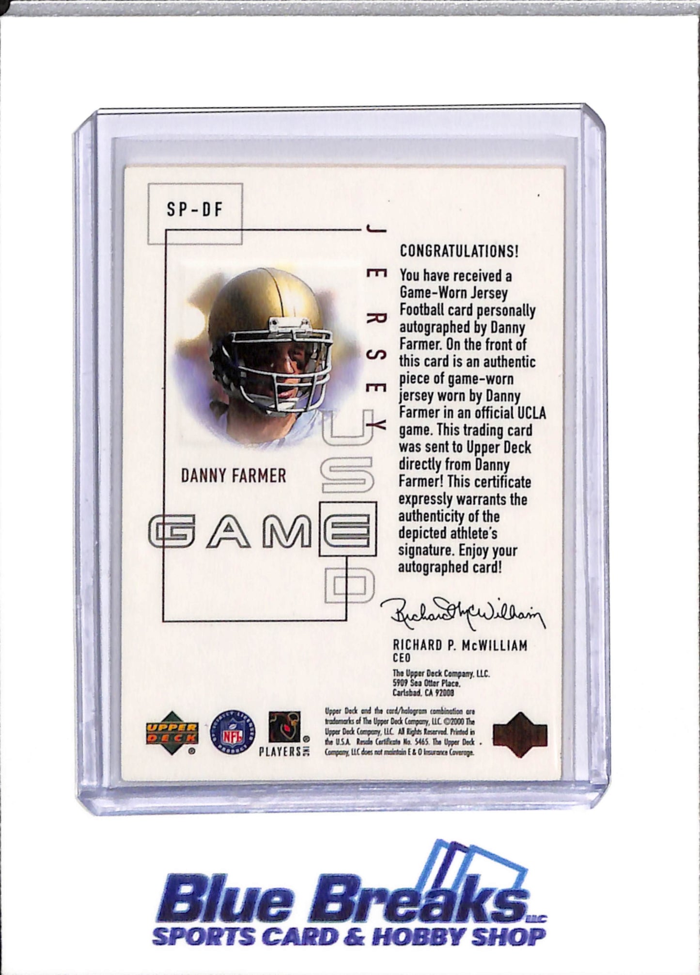 2000 Upper Deck - Game Jersey - Signature Piece - Pros & Prospects - Danny Farmer - #SP-DF - Football - Steelers - drop