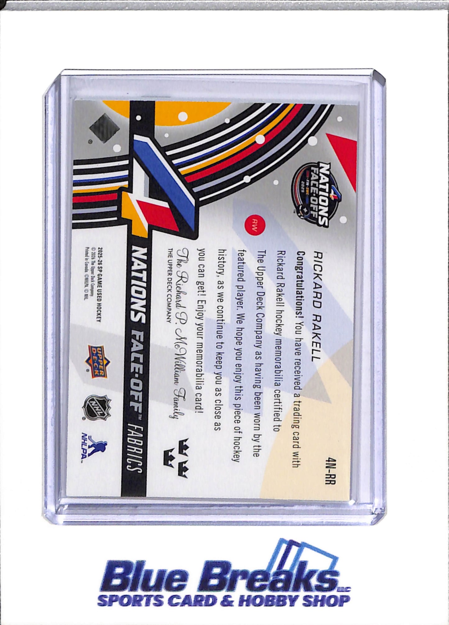 2025-26 Upper Deck - Nations Face Off Fabrics - Rickard Rakell - #4N-RR - Ice Hockey - Sweden - drop