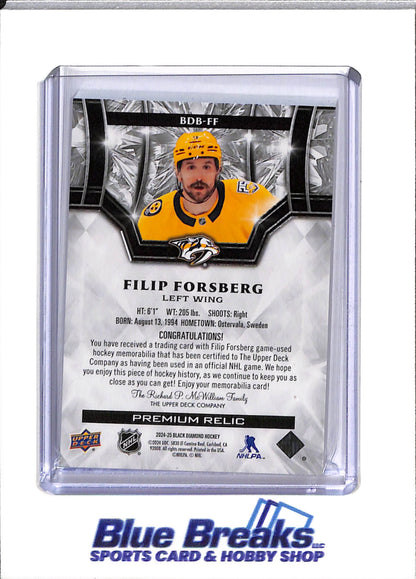 2024-25 Upper Deck - Black Diamond - Premium Relic - Filip Forsberg - 26/50 - #BDB-FF - Ice Hockey - Predators - drop
