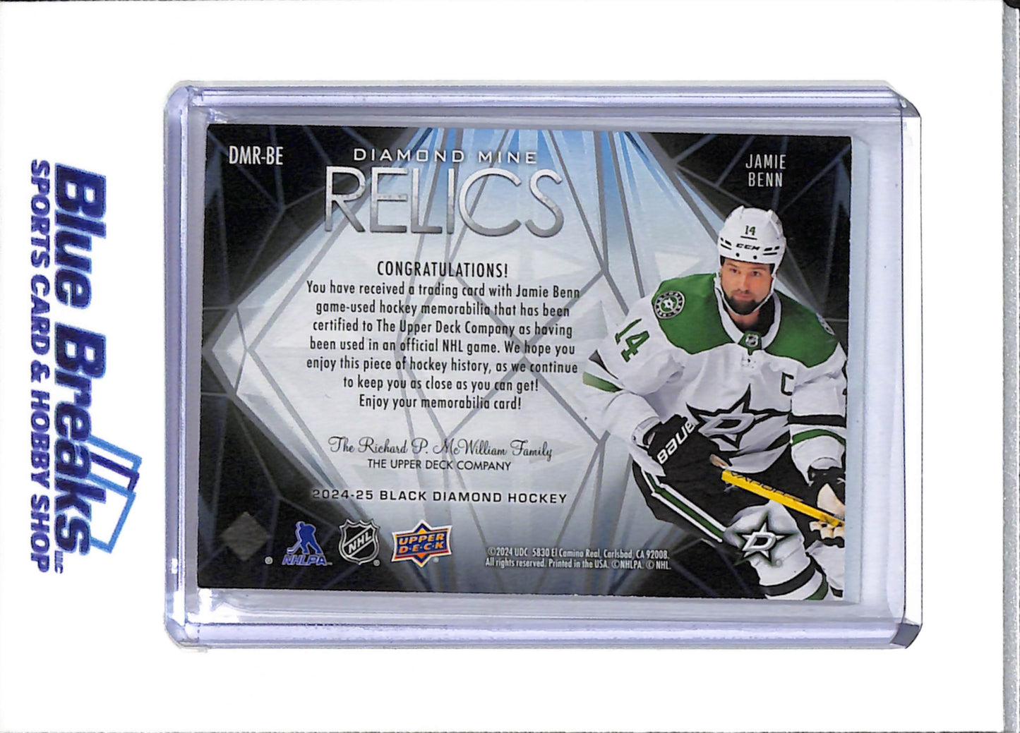2024-25 Upper Deck - Black Diamond - Diamond Mine Relics - Jamie Benn - #DMR-BE - Ice Hockey - Stars - drop