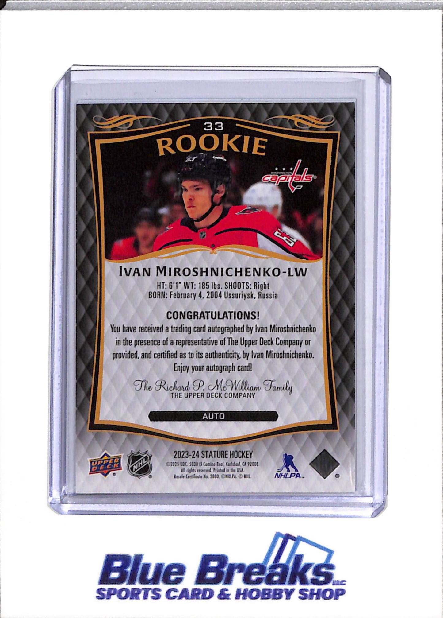 2023-24 Upper Deck - Stature Rookie - Auto - Ivan Miroshnichenko - #33 - Ice Hockey - Capitals - drop