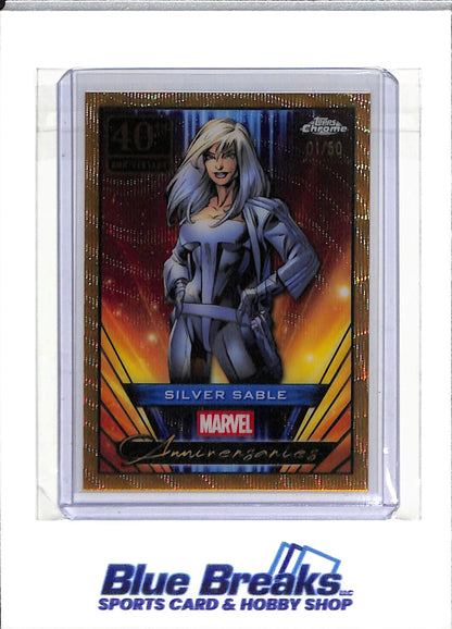 2025 Topps - Marvel Anniversaries - Gold Wave - 40th Anniversary - Silver Sable - 01/50 - #MA-17 - drop