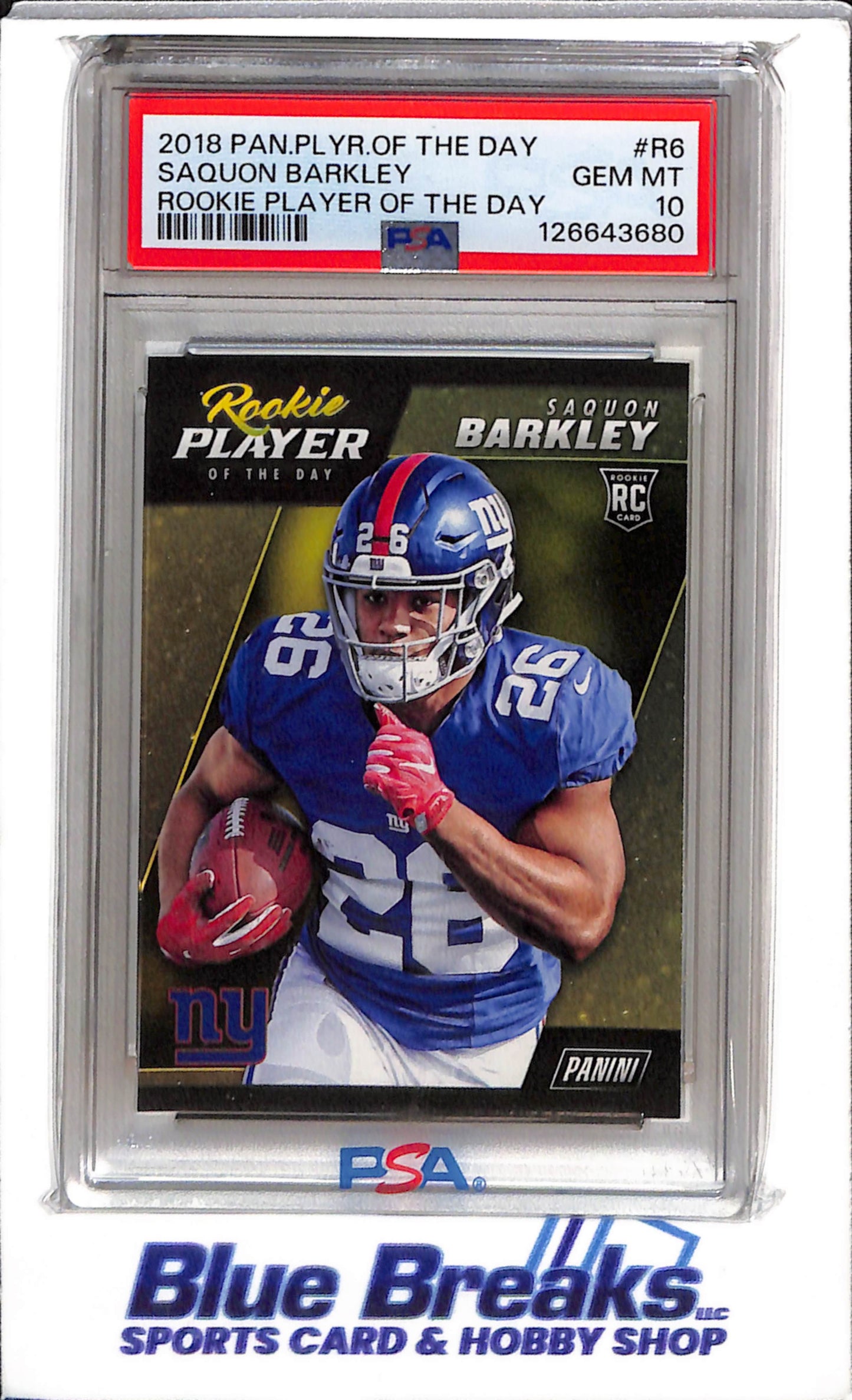 2018 Panini - Rookie Player of the Day - Saquon Barkley - PSA10 - #R6 - Football - Giants - drop
