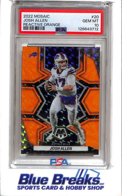 2022 Panini - Mosaic - Reactive Orange - Josh Allen - PSA10 - #20 - Football - Bills - drop