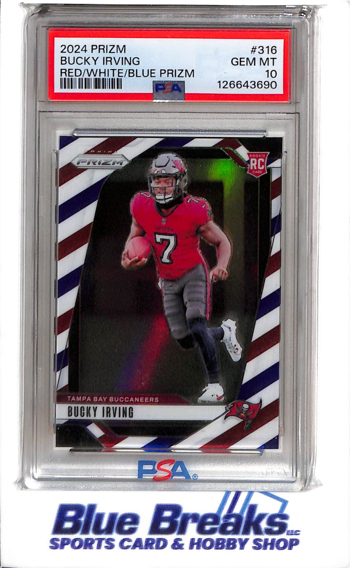 2024 Panini - Prizm - Red/White/Blue Prizm - Rookie Card - Bucky Irving - PSA10 - #316 - Football - Buccaneers - drop