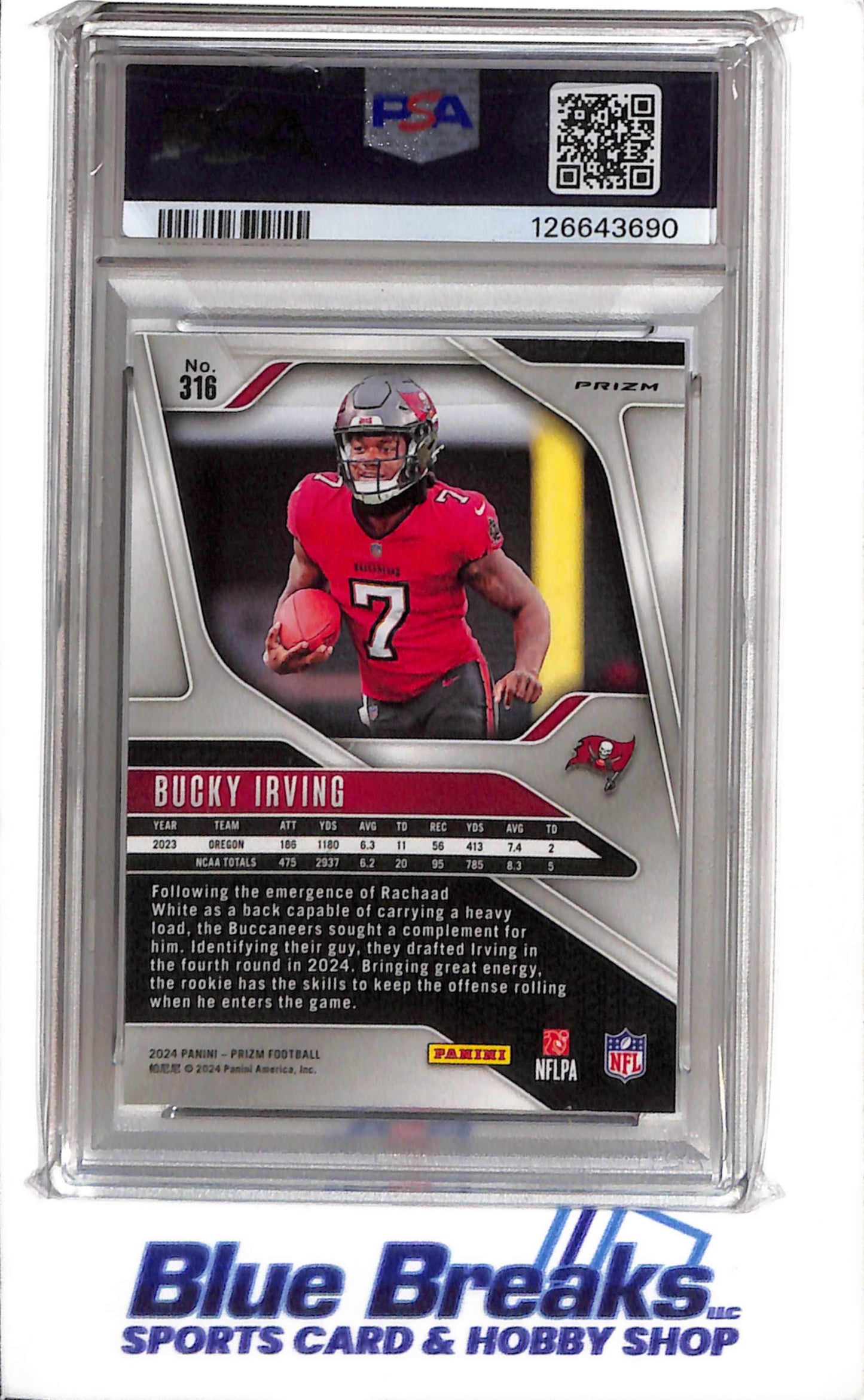 2024 Panini - Prizm - Red/White/Blue Prizm - Rookie Card - Bucky Irving - PSA10 - #316 - Football - Buccaneers - drop