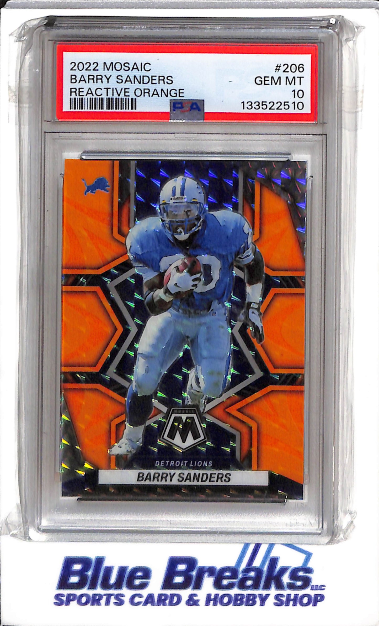2022 Panini - Mosaic - Reactive Orange - Barry Sanders - PSA10 - #206 - Football - Lions - drop