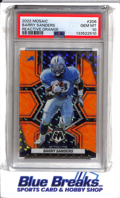 2022 Panini - Mosaic - Reactive Orange - Barry Sanders - PSA10 - #206 - Football - Lions - drop