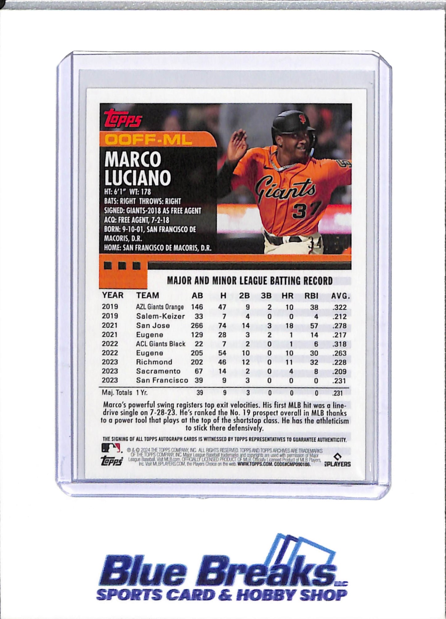 2024 Topps - Archives Fan Favorites - Gold Auto - Marco Luciano - 34/50 - #OOFF-ML - Baseball - Giants - drop
