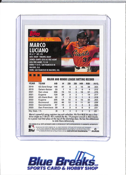 2024 Topps - Archives Fan Favorites - Gold Auto - Marco Luciano - 34/50 - #OOFF-ML - Baseball - Giants - drop
