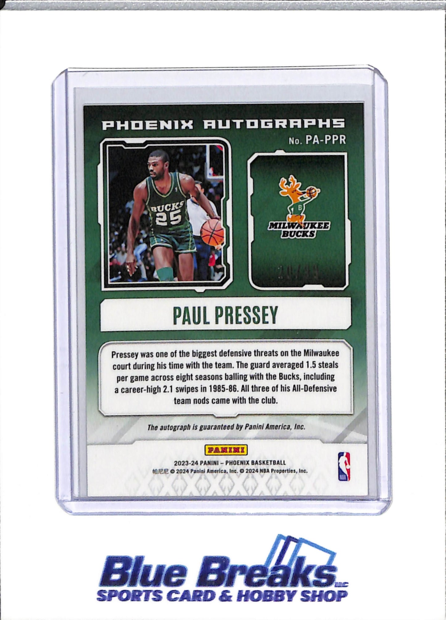 2023-24 Panini - Phoenix Autographs - Silver Square - Paul Pressey - 20/99 - #PA-PPR - Basketball - Bucks - drop