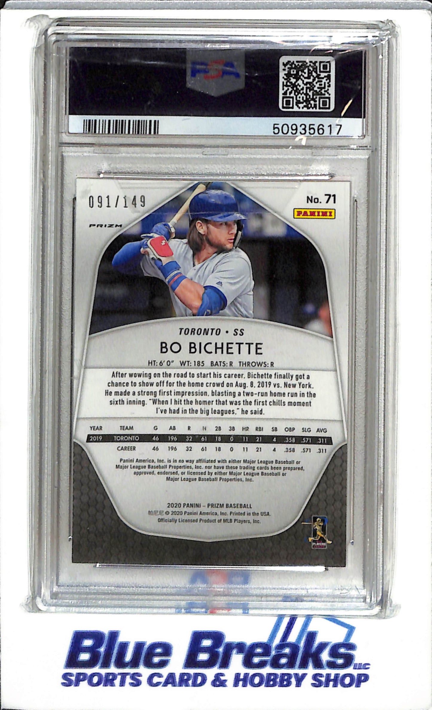 2020 Panini - Prizm - Rookie card - Red Mojo Prizm - Bo Bichette - PSA10 - 091/149 - #71 - Baseball - Blue Jays - drop
