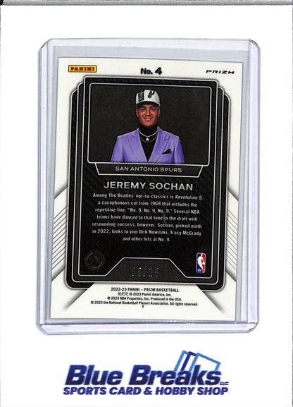2022-23 Panini - Prizm - Luck Lottery - Silver Refractor - Jeremy Sochan - 05/25 - #4 - Basketball - Spurs - drop