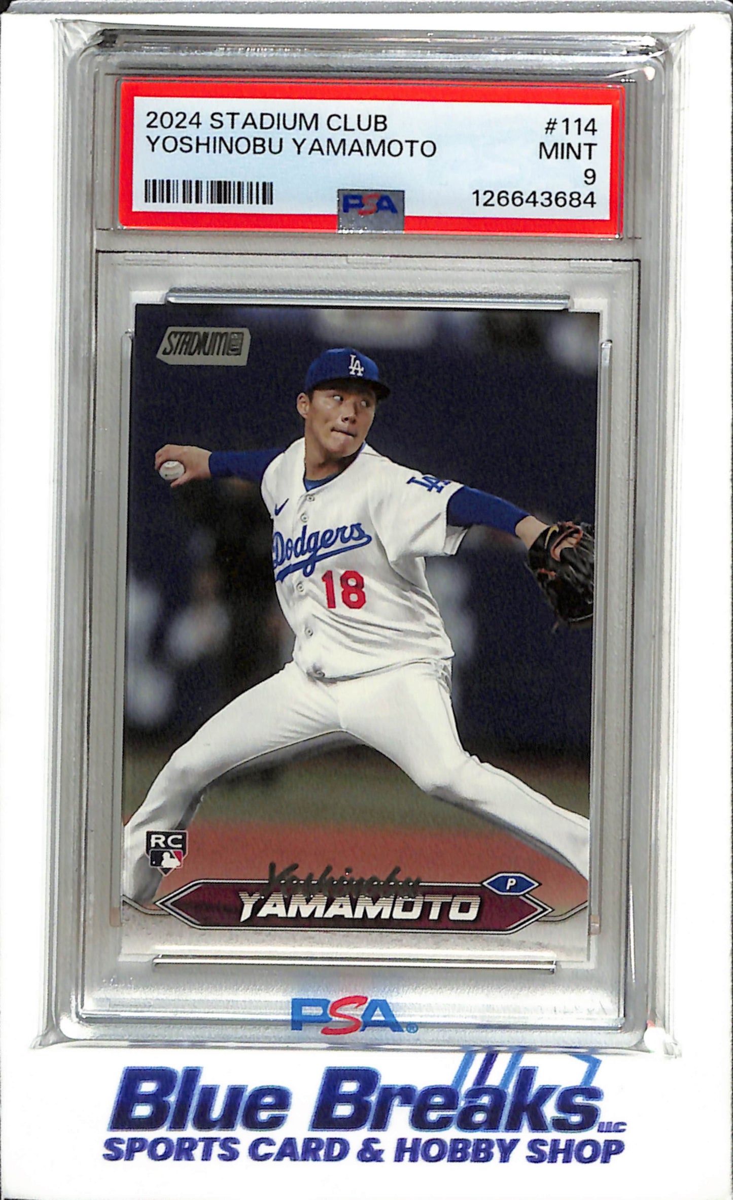 2024 Topps - Stadium Club - Rookie Card - Yoshinobu Yamamoto - PSA9 - #114 - Baseball - Dodgers - drop