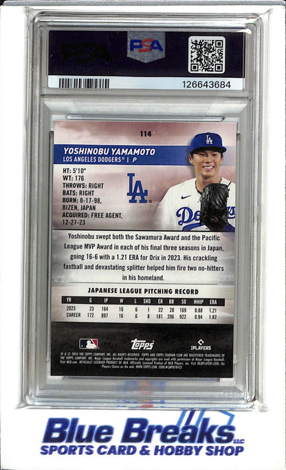 2024 Topps - Stadium Club - Rookie Card - Yoshinobu Yamamoto - PSA9 - #114 - Baseball - Dodgers - drop