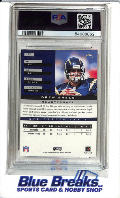 2002 Playoff - Honors - Drew Brees - PSA9 - #77 - Football - Chargers - drop