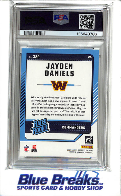 2024 Panini - Donruss - Rated Rookie - Jayden Daniels - PSA9 - #389 - Football - Commanders - drop